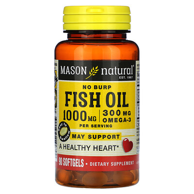 

Mason Natural Рыбий жир без отрыжки, 1000 мг, 90 мягких таблеток