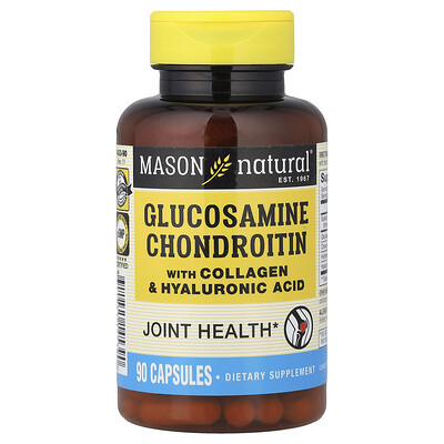 Mason Natural, Glucosamina y condroitina con colágeno y ácido hialurónico, 90 cápsulas