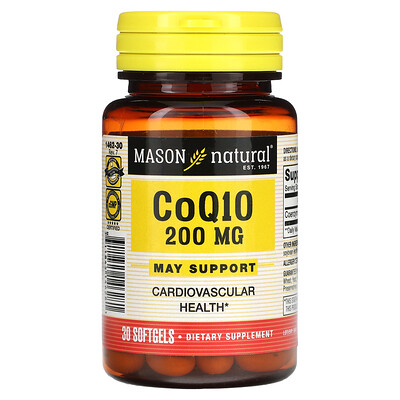

Mason Natural Co Q10, 200 мг, 30 мягких таблеток