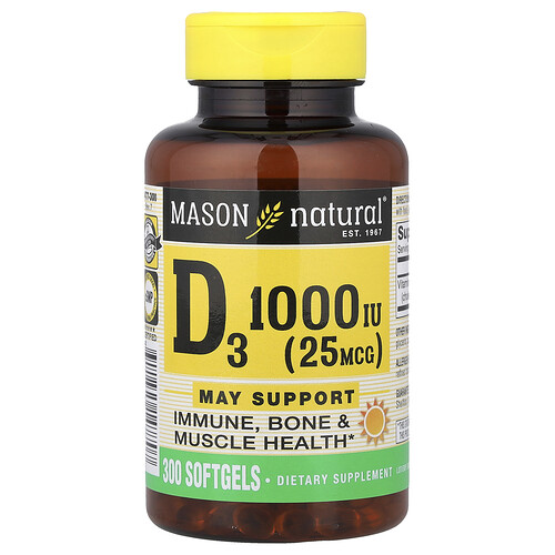 Mason Natural Vitamin D3, 25 mcg (1,000 IU), 300 Softgels