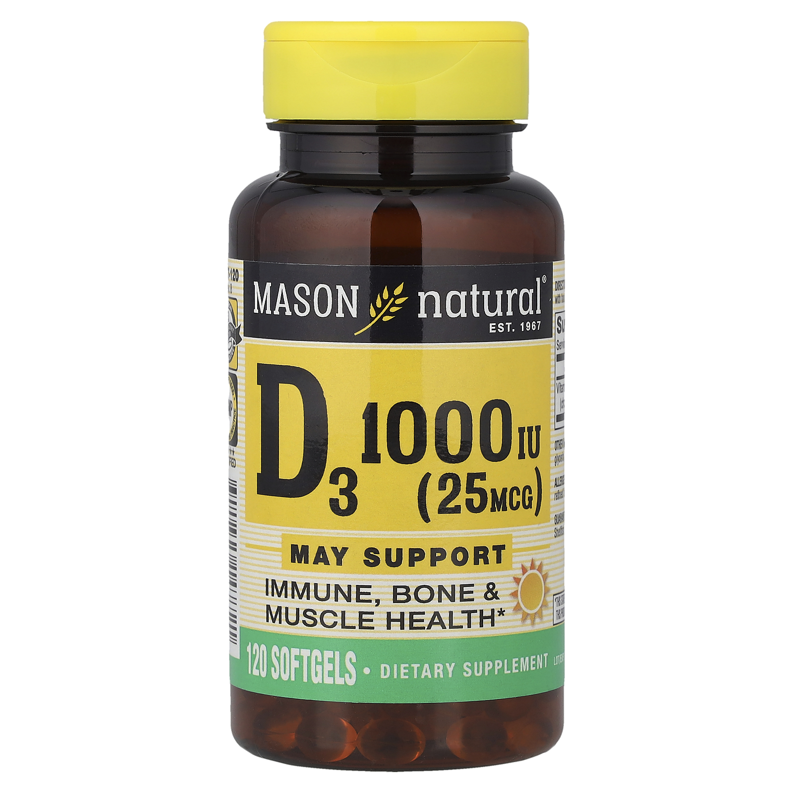 Mason Natural (메이슨 내추럴), 비타민D3, 25mcg(1,000IU), 소프트젤 120정