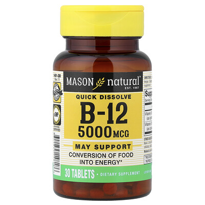 Product Image for Mason Natural, Quick Dissolve, Vitamin B-12, 5,000 mcg, 30 Tablets