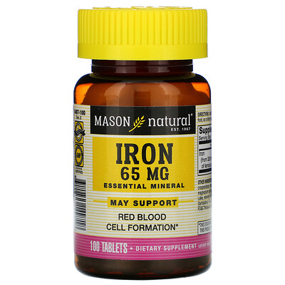 Mason Natural Iron, 65 mg, 100 Tablets