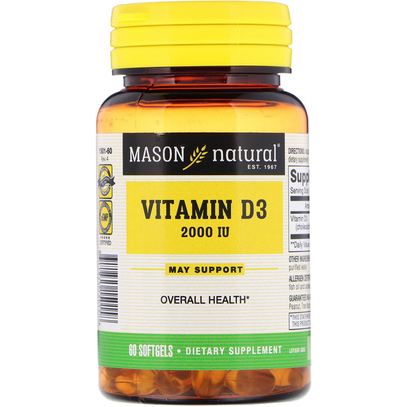 Mason Natural, Vitamin D3, 2,000 IU, 60 Softgels - iHerb