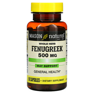 Mason Natural, Whole Herb Fenugreek, 500 mg, 90 Capsules