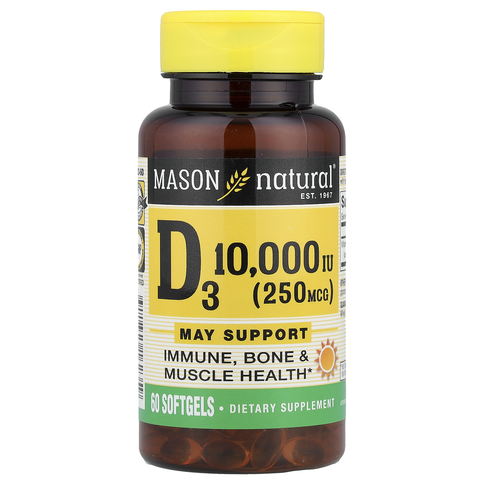 Mason Natural (메이슨 내추럴), 비타민D3, 250mcg(10,000IU), 소프트젤 60정