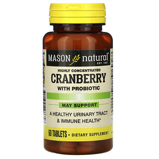 Mason Natural, Cranberry Altamente Concentrado Com Probióticos, 60 Comprimidos