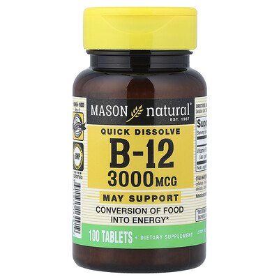 Mason Natural Quick Dissolve Vitamin B12 3000 mcg 100 Tablets