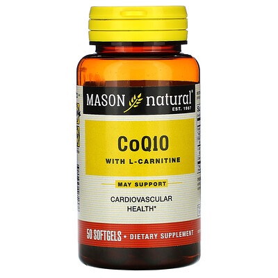 Mason Natural Коэнзим Q10 с L-карнитином, 50 мягких таблеток