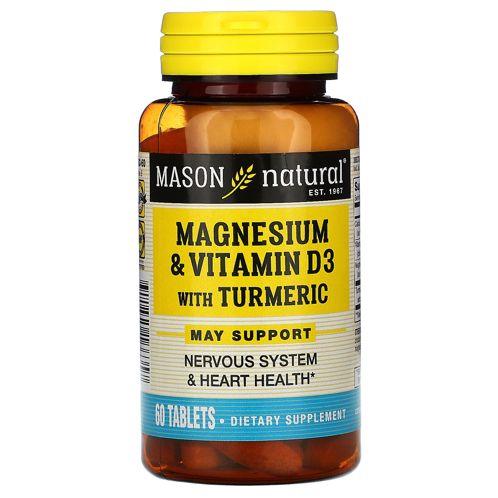 Mason Natural, Magnesium Vitamin D3 with Turmeric, 60 Tablets