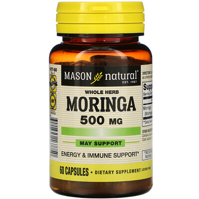 Mason Natural Whole Herb Moringa, 500 mg, 60 Capsules