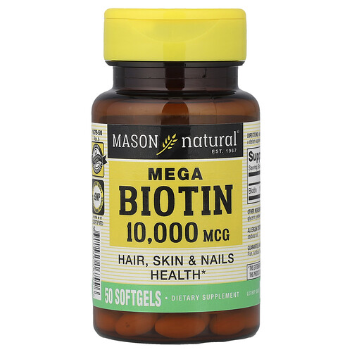 Mason Natural Mega Biotin, 10,000 mcg, 50 Softgels