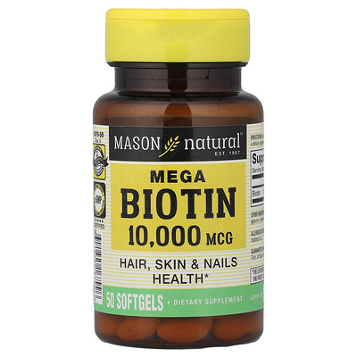 Product Image for Mason Natural, Mega Biotin, 10,000 mcg, 50 Softgels