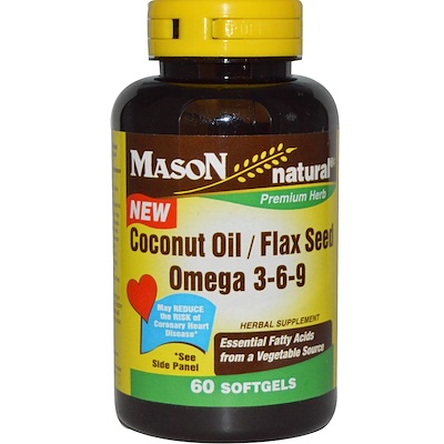 Mason Natural Coconut Oil / Flax Seed Omega 3-6-9, 60 Softgels