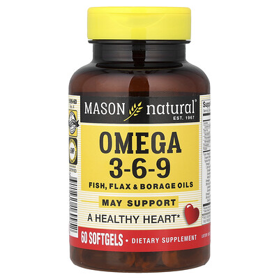 Mason Natural, Omega-3, -6 y -9, 60 cápsulas blandas
