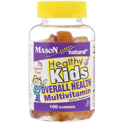 Mason Natural Healthy Kids, мультивитаминная добавка для детей, 100 жевательных таблеток