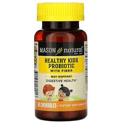 Mason Natural Здоровые дети Пробиотик с клетчаткой, 60 жевательных таблеток