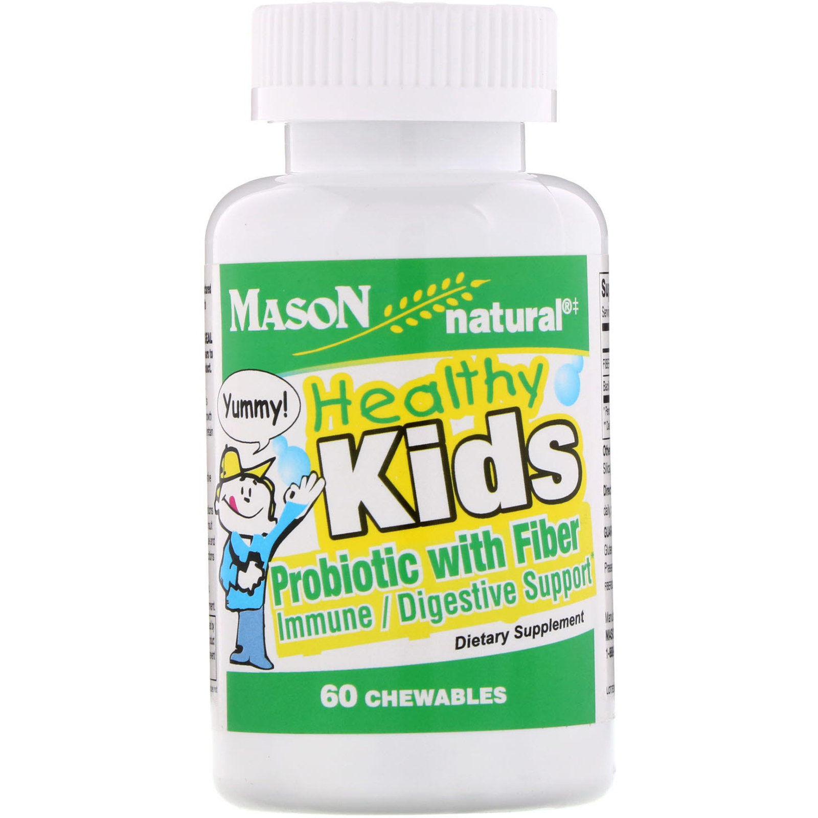 Mason Natural, Healthy Kids Probiotic With Fiber, 60 Chewables - iHerb.com