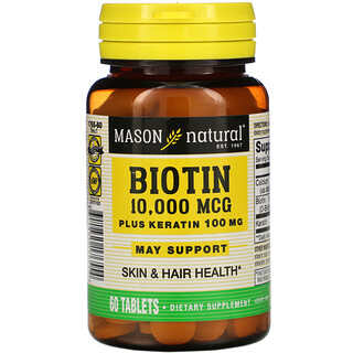 Mason Natural, Biotina e Queratina, 10.000 mcg, 60 Comprimidos