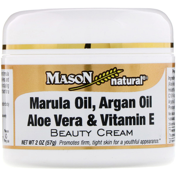 Mason Natural, Крем для лица и тела с маслом марулы, аргановым маслом, алоэ вера и витамином E, 2 унции (57 г)
