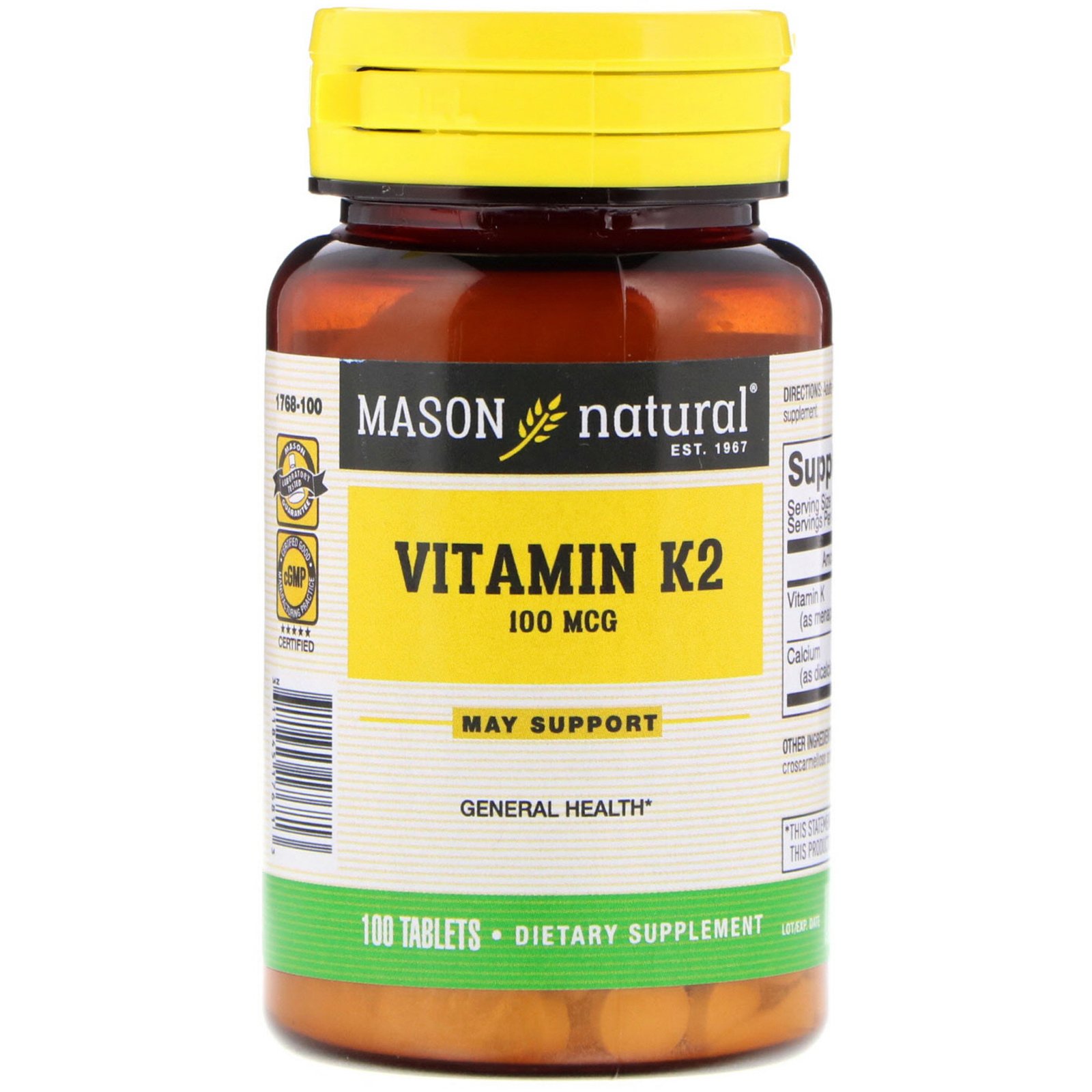 Mason Natural, Vitamin K2, 100 mcg, 100 Tablets - iHerb.com