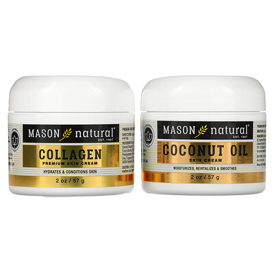 

Mason Natural Крем для кожи с кокосовым маслом + крем для кожи премиального качества с коллагеном, 2 шт. В упаковке, 57 г (2 унции)