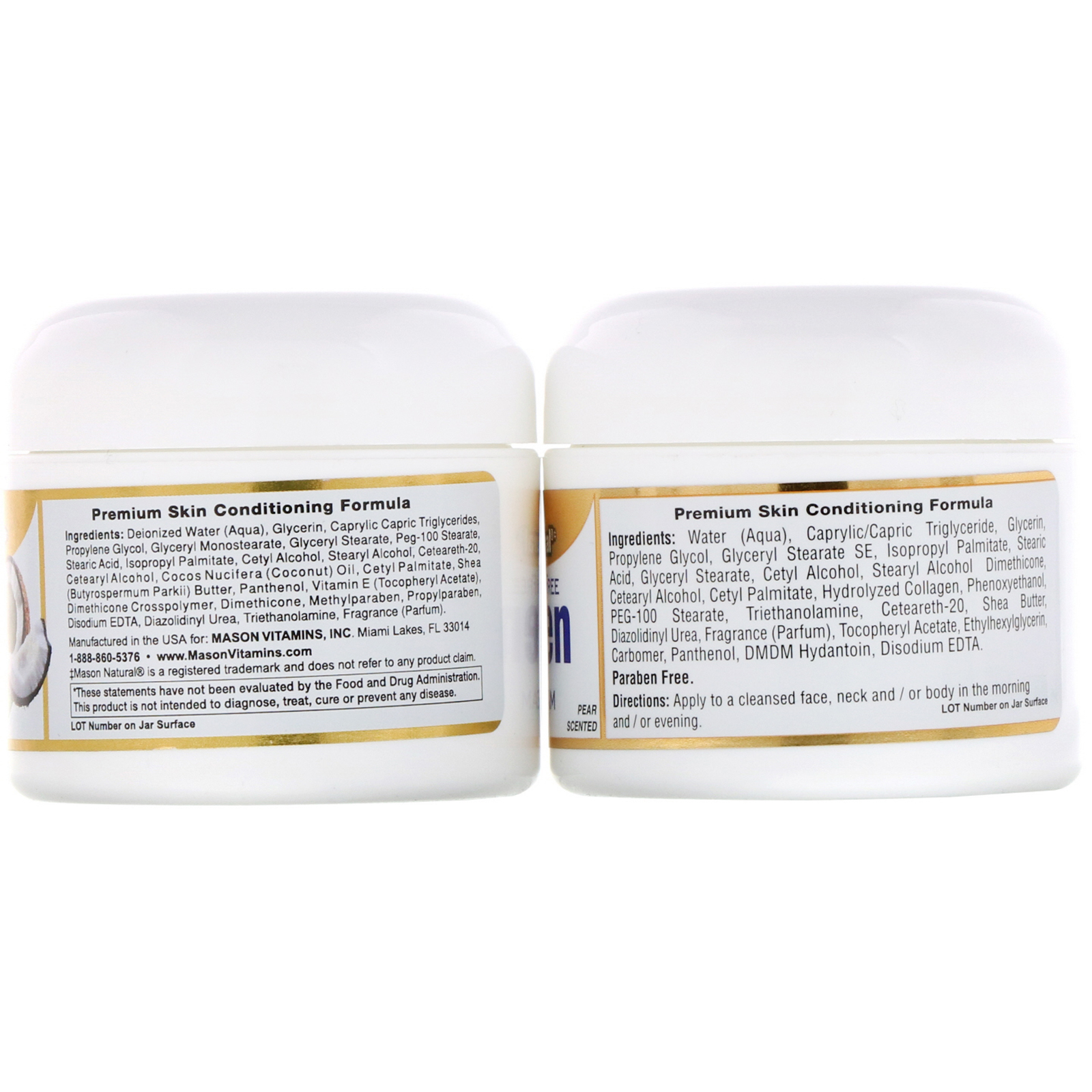Mason Natural, Coconut Oil Skin Cream + Collagen Premium Skin Cream, 2