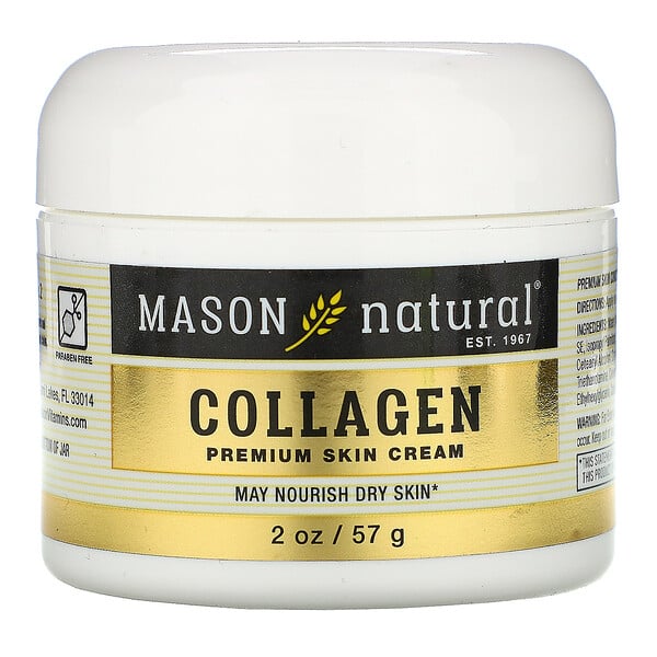 Mason Natural‏, קרם שמן קוקוס לעור וקרם קולגן באיכות פרימיום לעור, 2 חבילות, 57 גרם (2 אונקיות) ליחידה