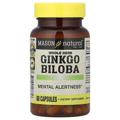 Mason Natural, Ginkgo biloba, hierba entera, 60 cápsulas (125 mg por cápsula)