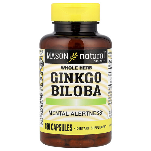 Mason Natural Whole Herb Ginkgo Biloba, 180 Capsules (125 mg per Capsule)
