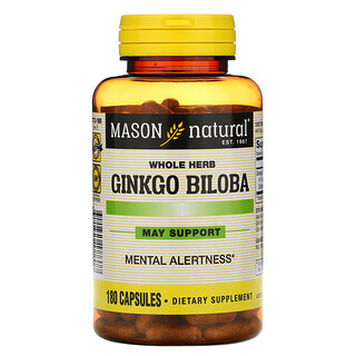Mason Natural, Whole Herb Ginkgo Biloba, 180 Cápsulas
