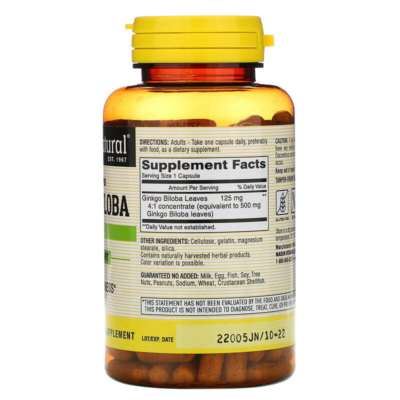 Mason Natural, Whole Herb Ginkgo Biloba, 180 Capsules iHerb