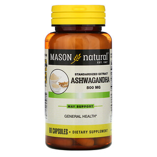 Mason Natural, Ashwagandha, Standardized Extract, 500 mg, 60 Capsules