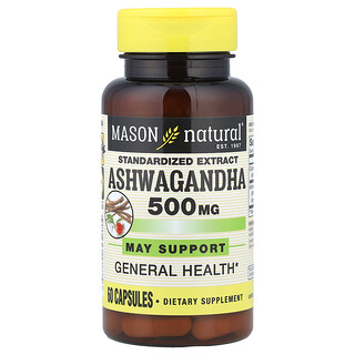 Mason Natural, Ashwagandha, Extracto estandarizado, 60 cápsulas