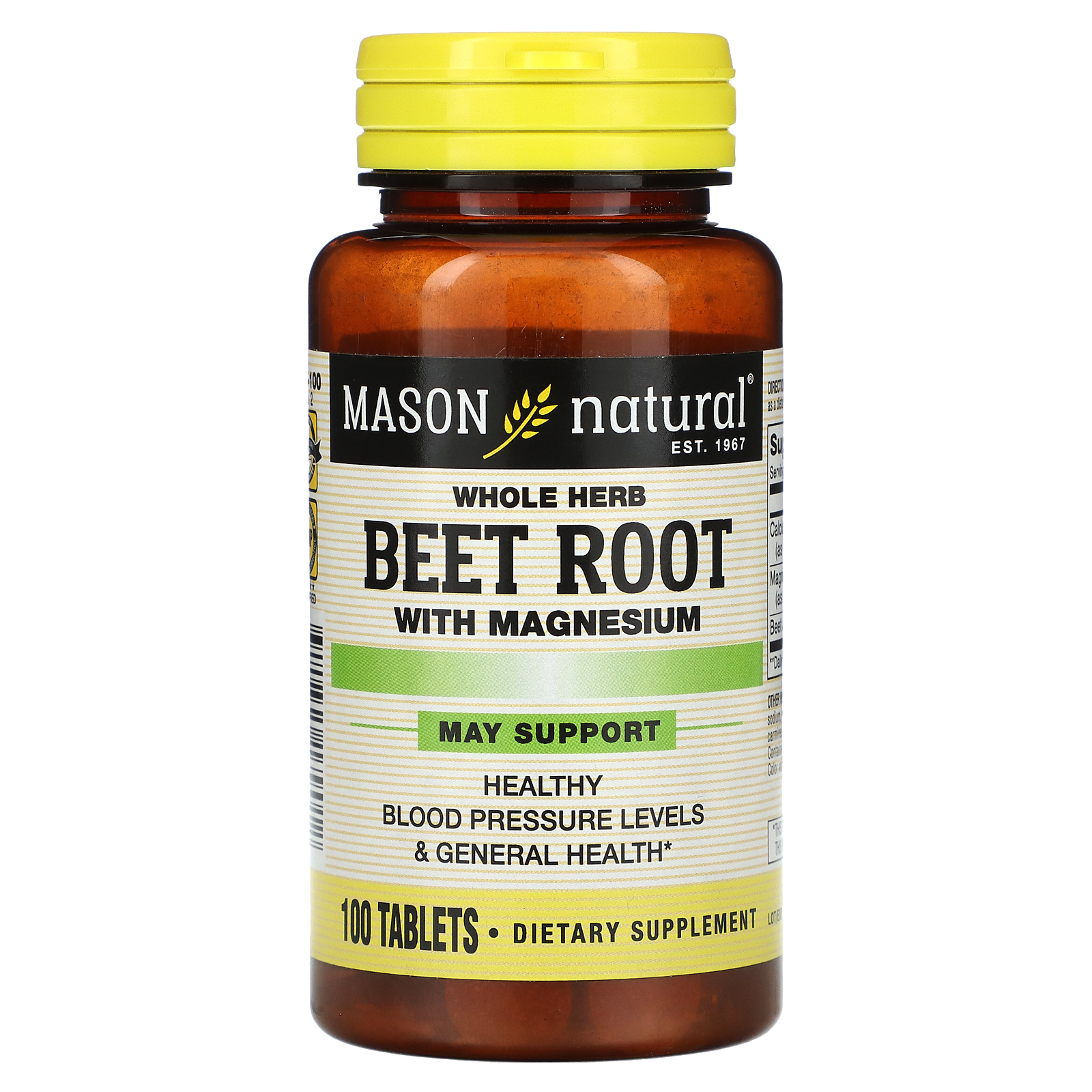 Mason Natural (메이슨 내추럴), 마그네슘 함유 천연 허브 비트 뿌리, 100정 (판매가 중단된 상품)