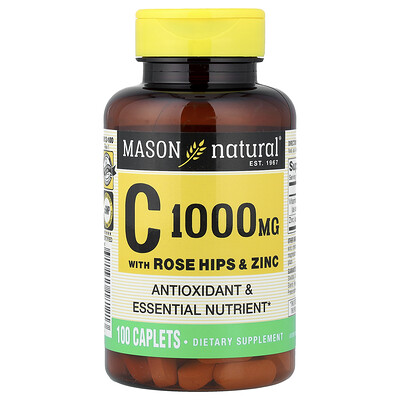Mason Natural, Vitamina C con rosa mosqueta y zinc, 100 comprimidos oblongos