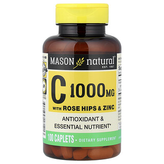 Mason Natural, Vitamina C con rosa mosqueta y zinc, 100 comprimidos oblongos