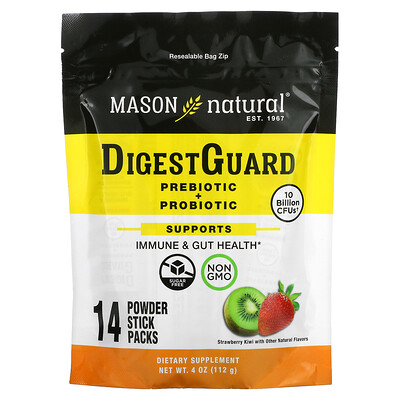 

Mason Natural, DigestGuard, Prebiotic + Probiotic, Strawberry Kiwi, 14 Powder Stick Packs