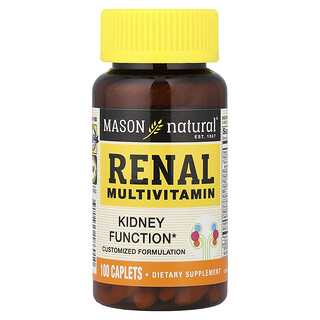 Mason Natural, Suplemento multivitamínico para la función renal, 100 comprimidos oblongos