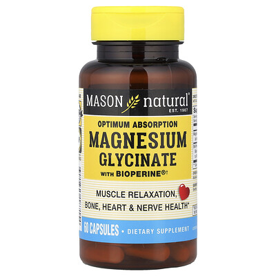 Mason Natural, Glicinato de magnesio con BioPerine®, de absorción óptima, 60 cápsulas