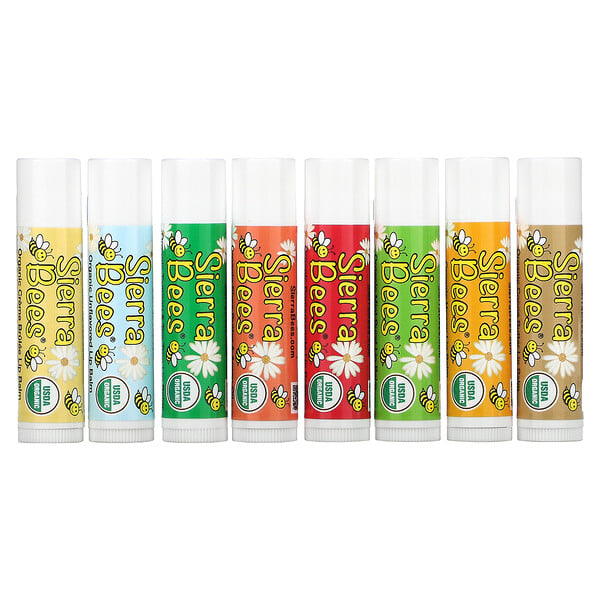 Sierra Bees, Pack combinado de bálsamos orgánicos para labios, Pack de 8 bálsamos, 4,25 g (15 oz) cada uno