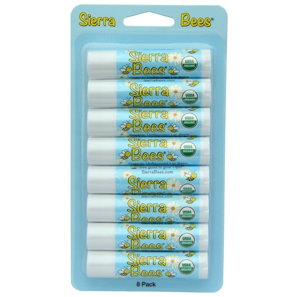 Sierra Bees, Organic Lip Balms, Unflavored, 8 Pack, .15 oz (4.25 g) Each