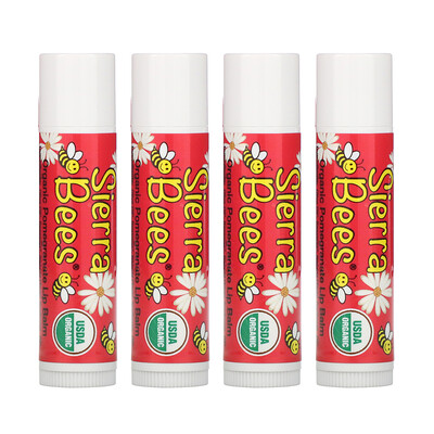 Sierra Bees Органические бальзамы для губ с запахом граната, 4 в упаковке, 4,25 г (0,15 унции) каждый