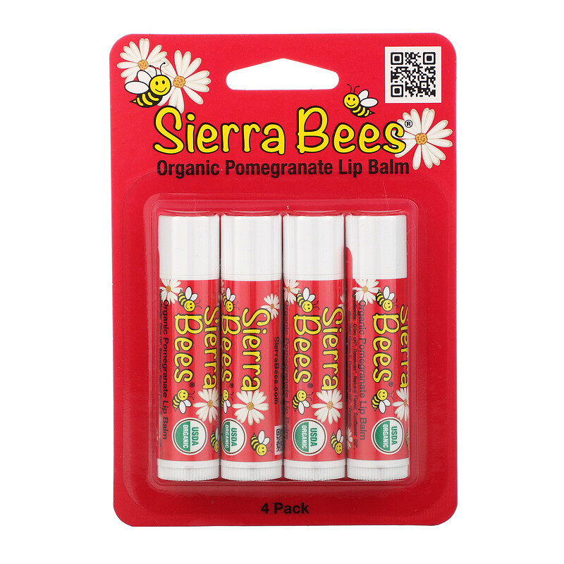 Sierra Bees, Organic Lip Balms, Pomegranate, 4 Pack, .15 oz (4.25 g ...