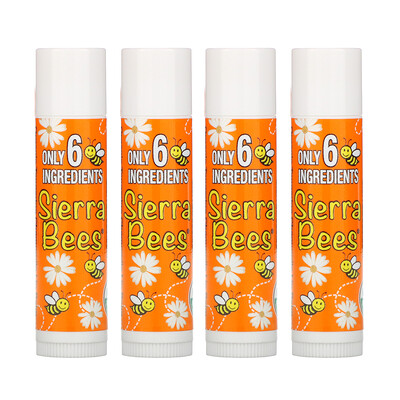 Sierra Bees Органические бальзамы для губ, мандарин и ромашка, 4 шт. в упаковке, 0,15 унции (4,25 г) каждый