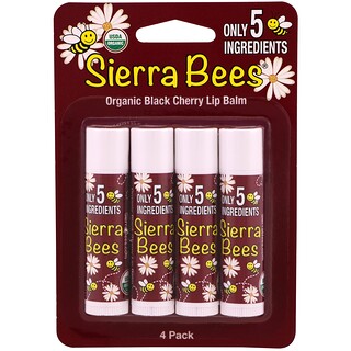 Sierra Bees, Органический бальзам для губ, Черная вишня, 4 штуки, 4,25 г (0,15 унции)