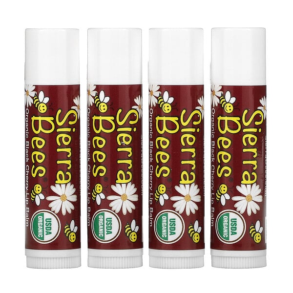 Organic Lip Balms, Black Cherry, 4 Pack, 0.15 oz (4.25 g) Each