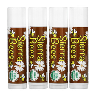 Sierra Bees, Органические бальзамы для губ, кокос, 4 шт. в упаковке, 4,25 г (0,15 унции) каждый