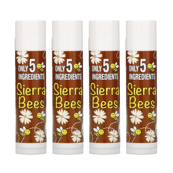 Sierra Bees, Органические бальзамы для губ, кокос, 4 шт. в упаковке, 4,25 г (0,15 унции) каждый