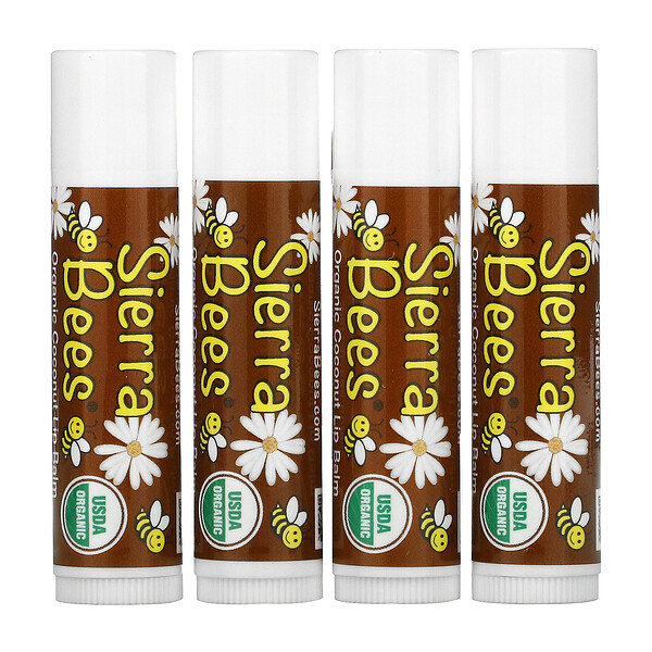Sierra Bees, Organic Lip Balms, Coconut, 4 Pack, .15 oz (4.25 g) Each
